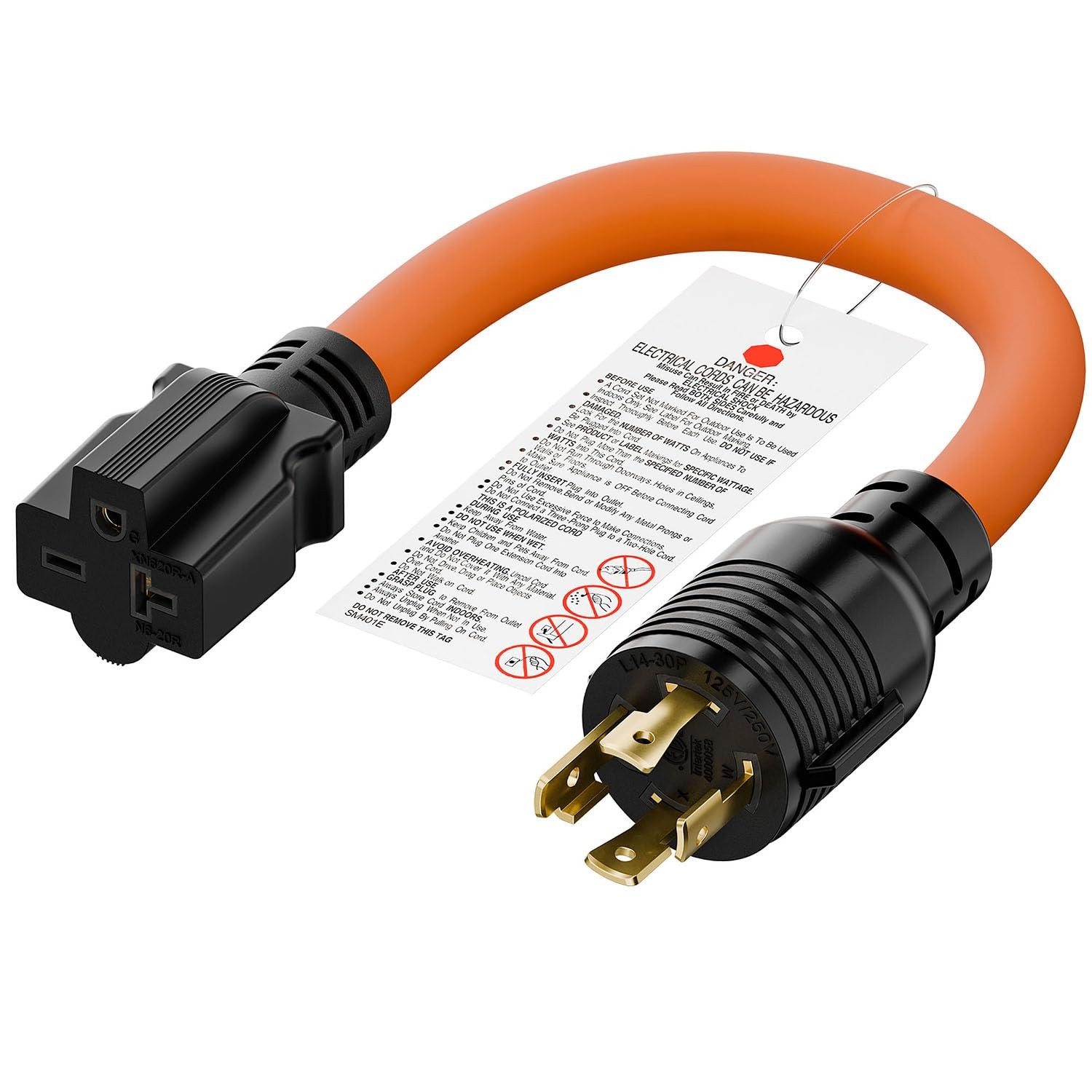 1FT Nema L14-30P 30Amp Locking Plug Male to 6-20R T-Blade Adapter, STW Black