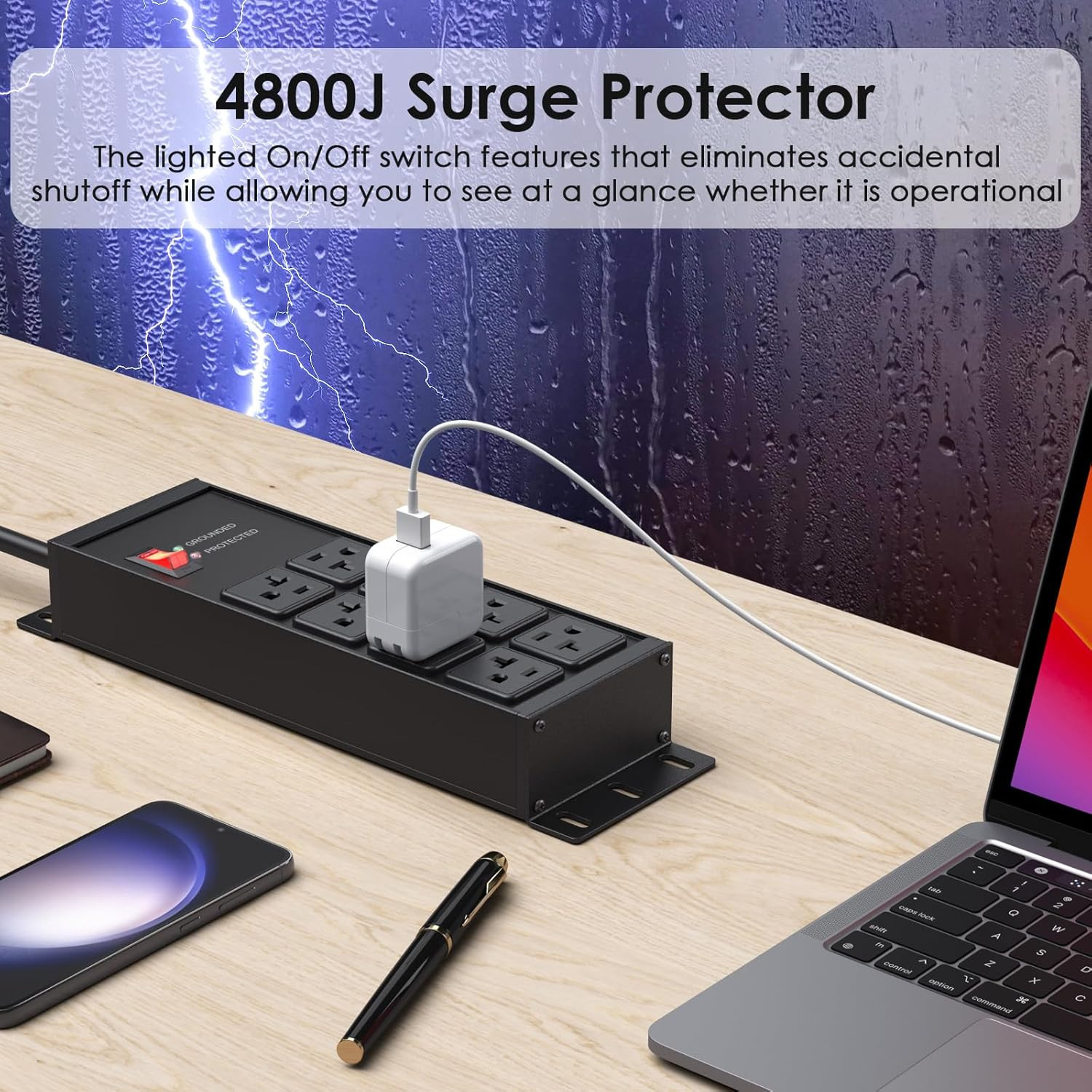 JUNNUJ Heavy Duty Surge Protector Power Strip 4800J, Garage Metal 8 Outlets 20 A
