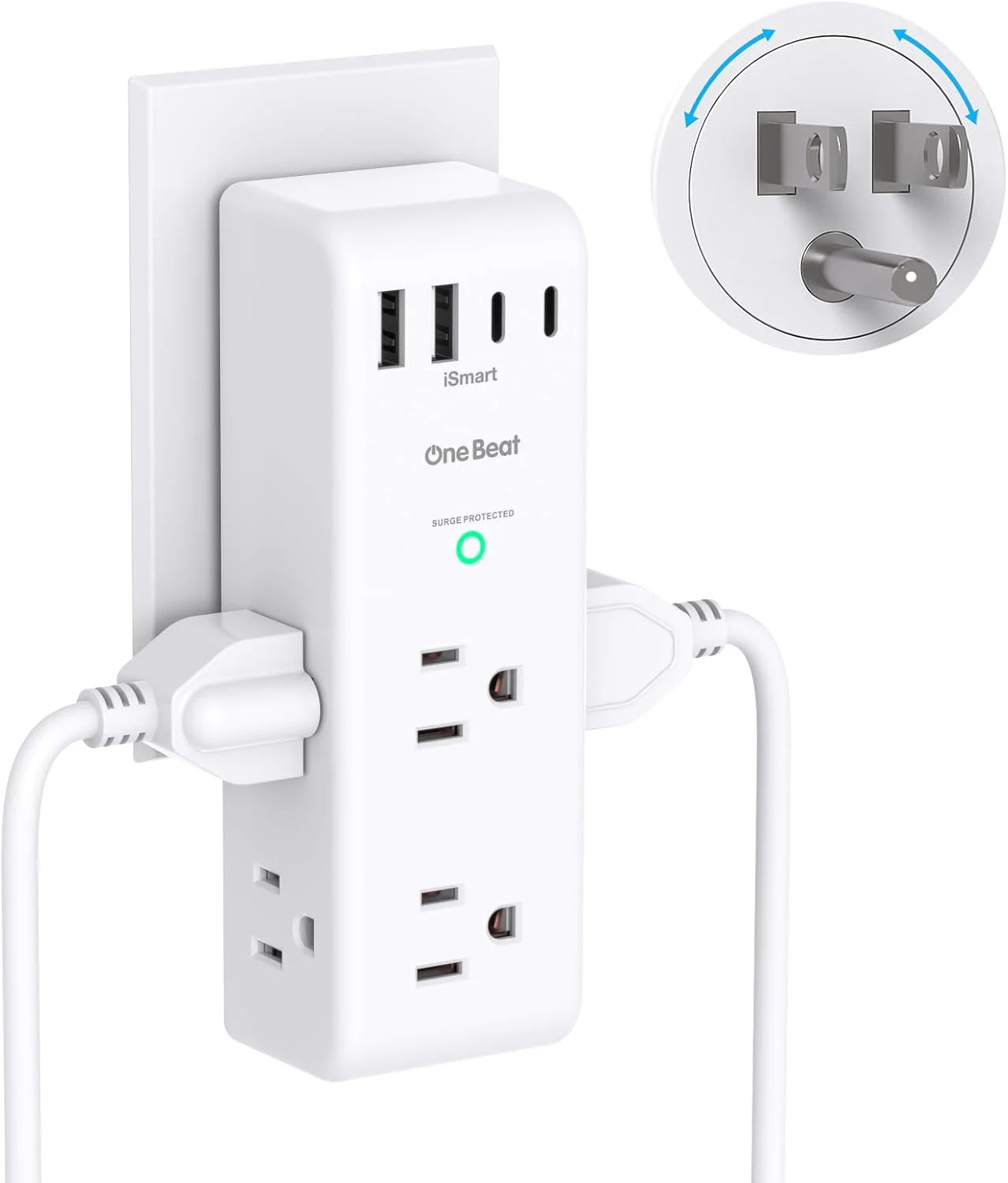 Multiple Plug Outlet Extender, 6 AC Outlet Splitter 4 USB Ports (2 USB C)