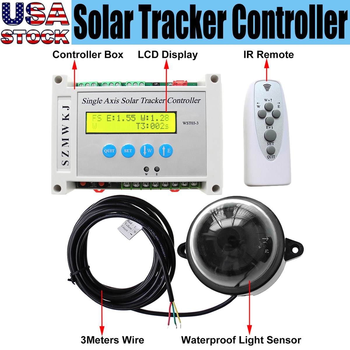 LCD Single Axis Solar Tracker Controller DIY Solar Panel Auto Tracking Track Kit