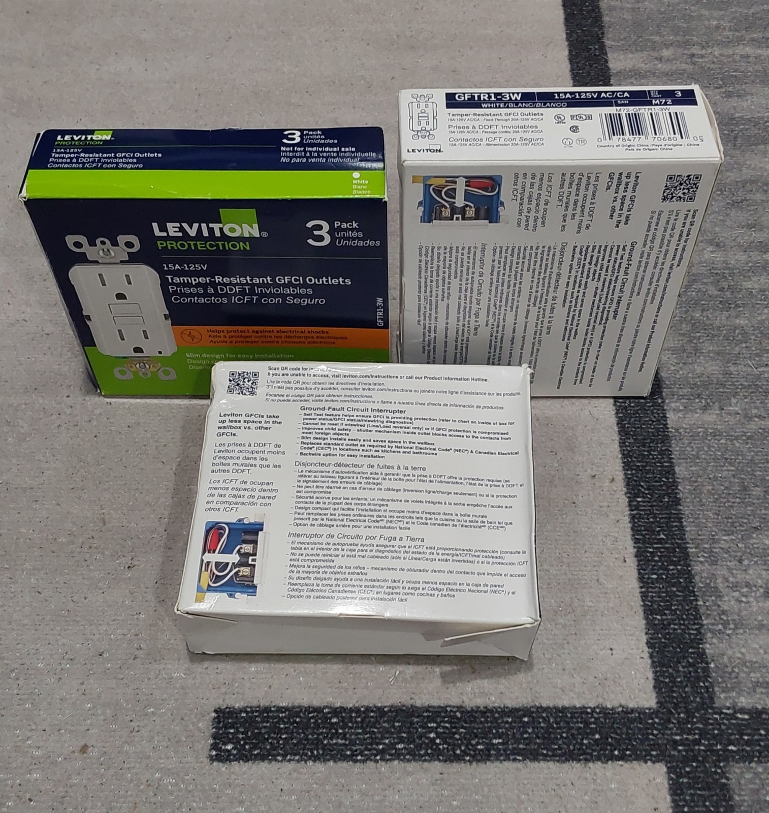 Leviton GFTR1-3W White 15A 125V Thermoplastic Tamper Resistant GFCI LOT OF 3 O**