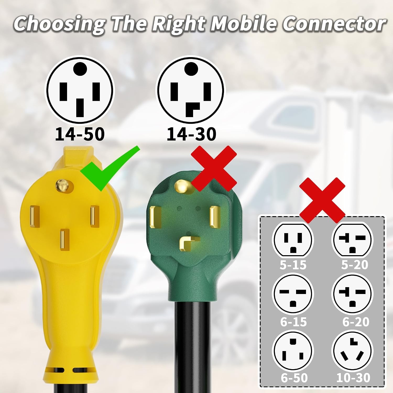 PlugSaf 50FT 50A RV/EV Extension Cord, NEMA 14-50P/14-50R ETL