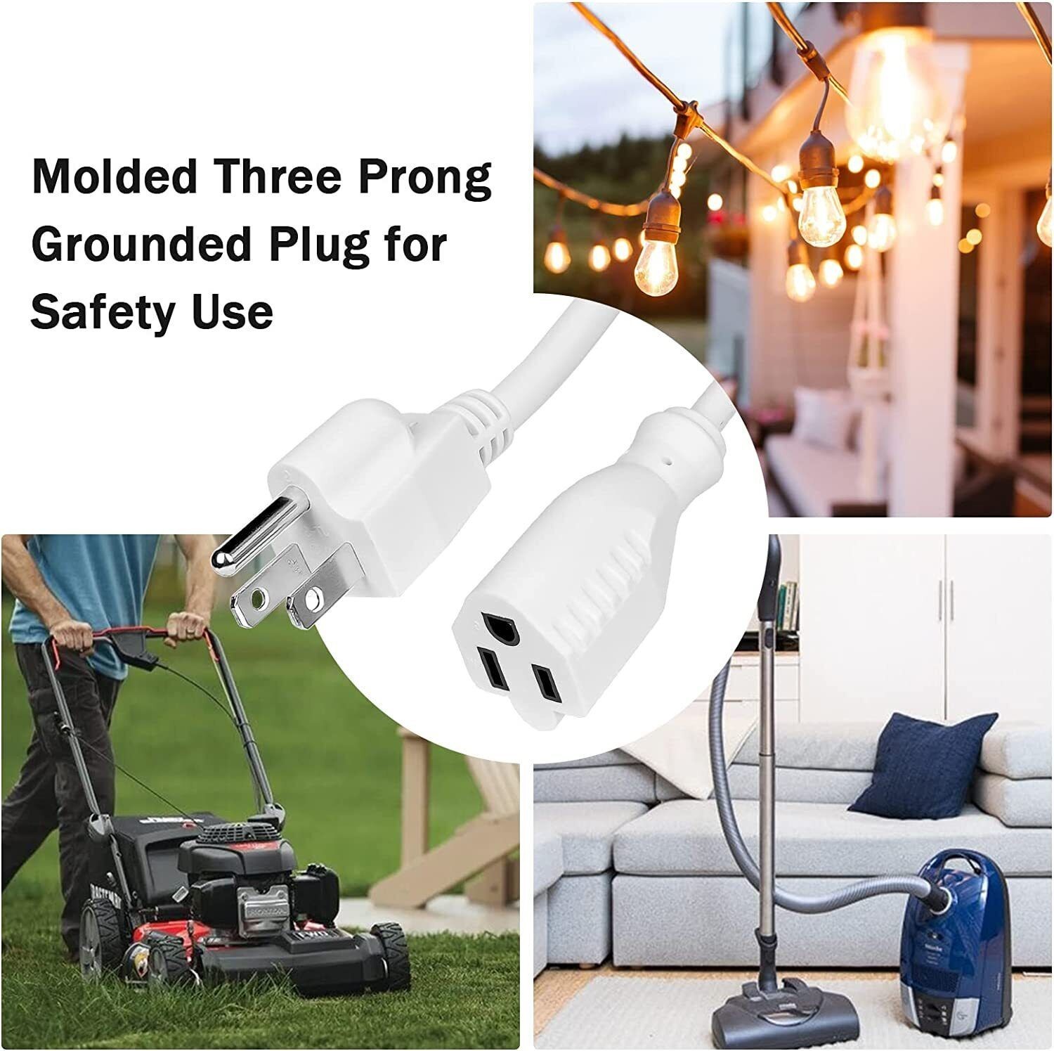 6/8/25/50FT 16/3 Extension Cord Indoor Outdoor White Heavy Duty Extension Cord