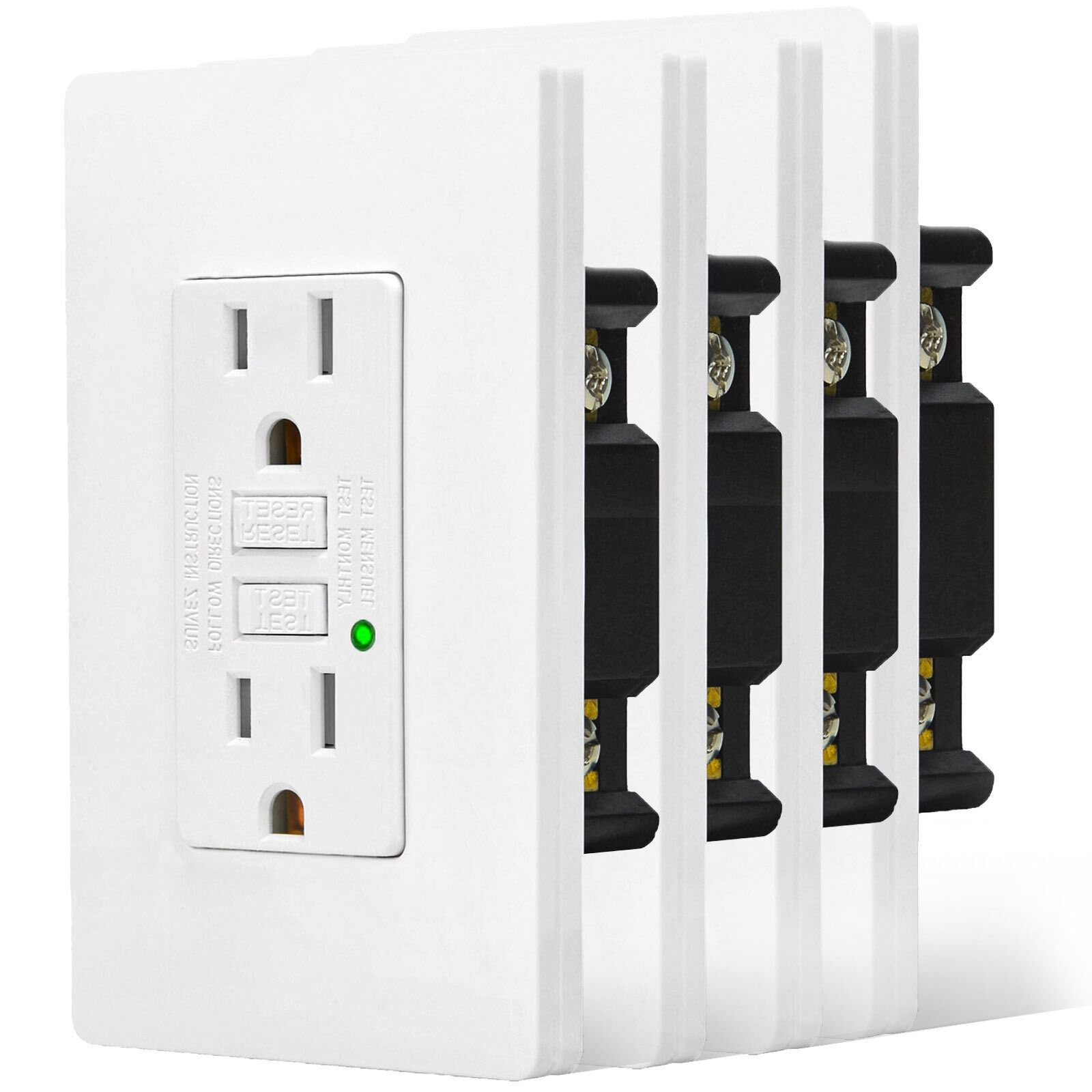 4× GFCI Outlet 15 Amp LED Indicator Non-TR Safety Receptacle Plugs w/ Wall Plate