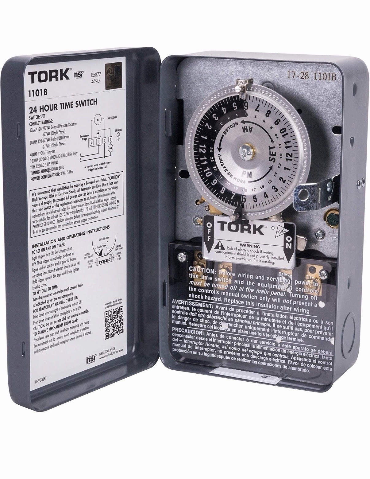 Tork 1101B 24-Hour Mechanical Time Switch 40A 120V SPST Indoor Metal Case NEW