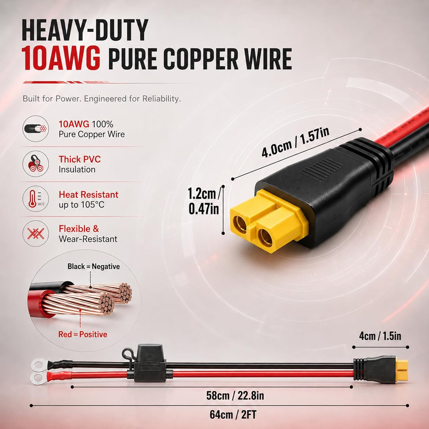 XT60 to O Ring Terminal Cable, 10AWG XT60 Connector Cable with Inline Fuse 15…