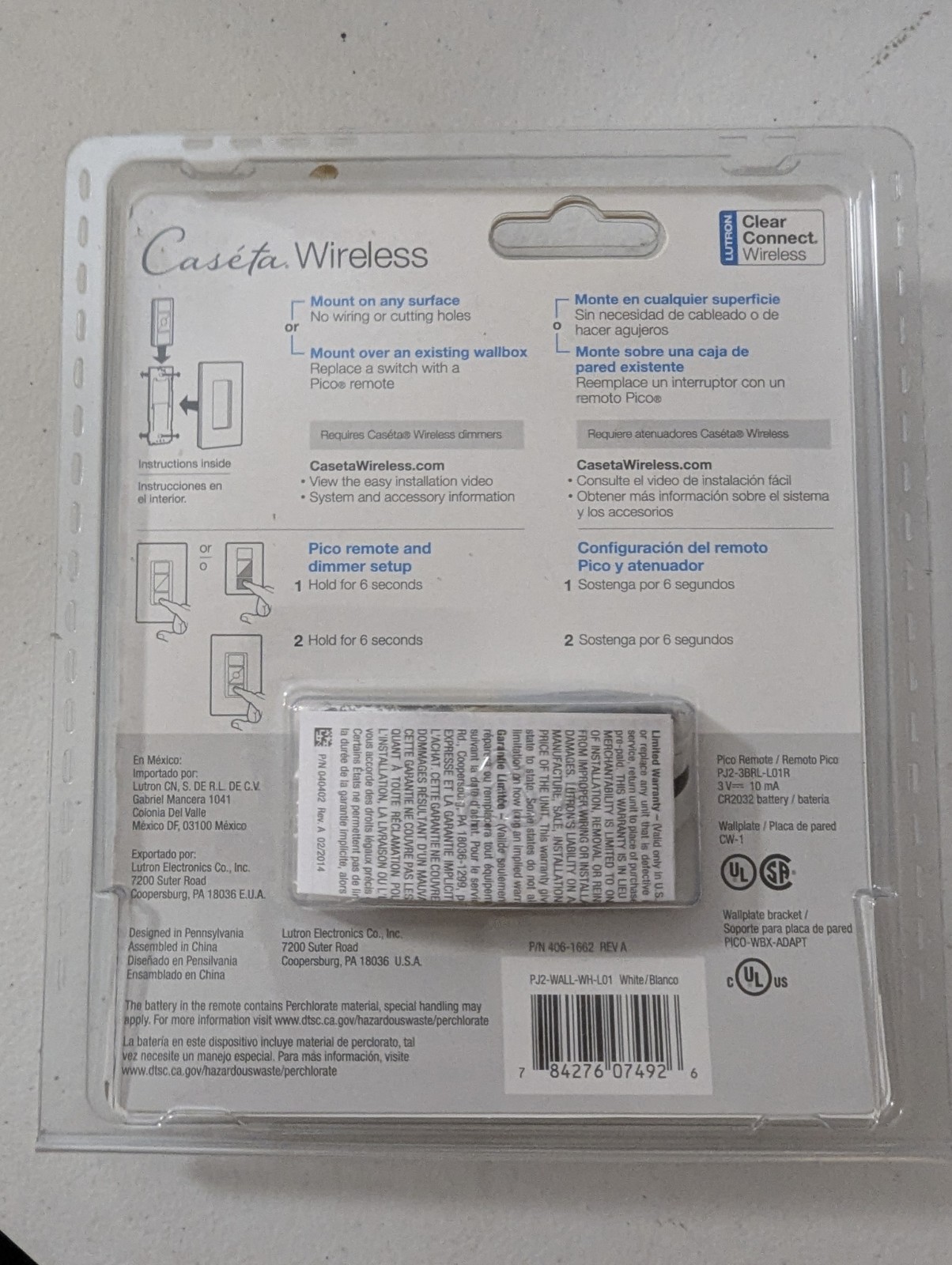 Lutron PJ2-WALL-WH-L01 Remote Control Wall Mounting Kit – White