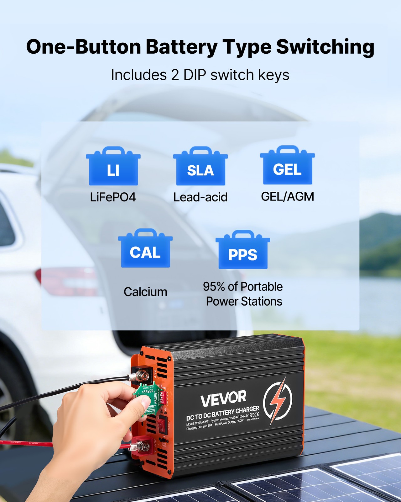 VEVOR DC to DC Charger MPPT 650W 50A On-Board Battery Charger Solar/Alternator