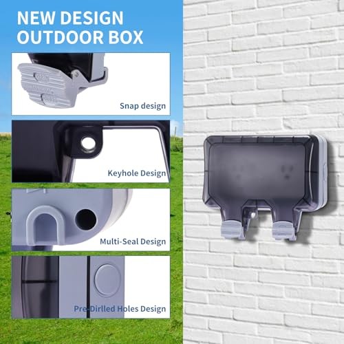 15 Amp Outdoor Electrical Outlet Box, Dual NEMA 5 Dual 5-15 Outet w/ Standard