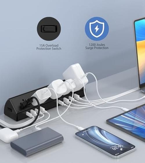 Desk Clamp Power Strip USB C 45W,8 USB,10FT Cable,| 4 USB-C,Edge 10 FT Black