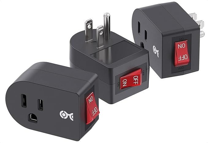 3 Pack Grounded Outlet With ON Off Switch Single Plug In Power Button Black NEW