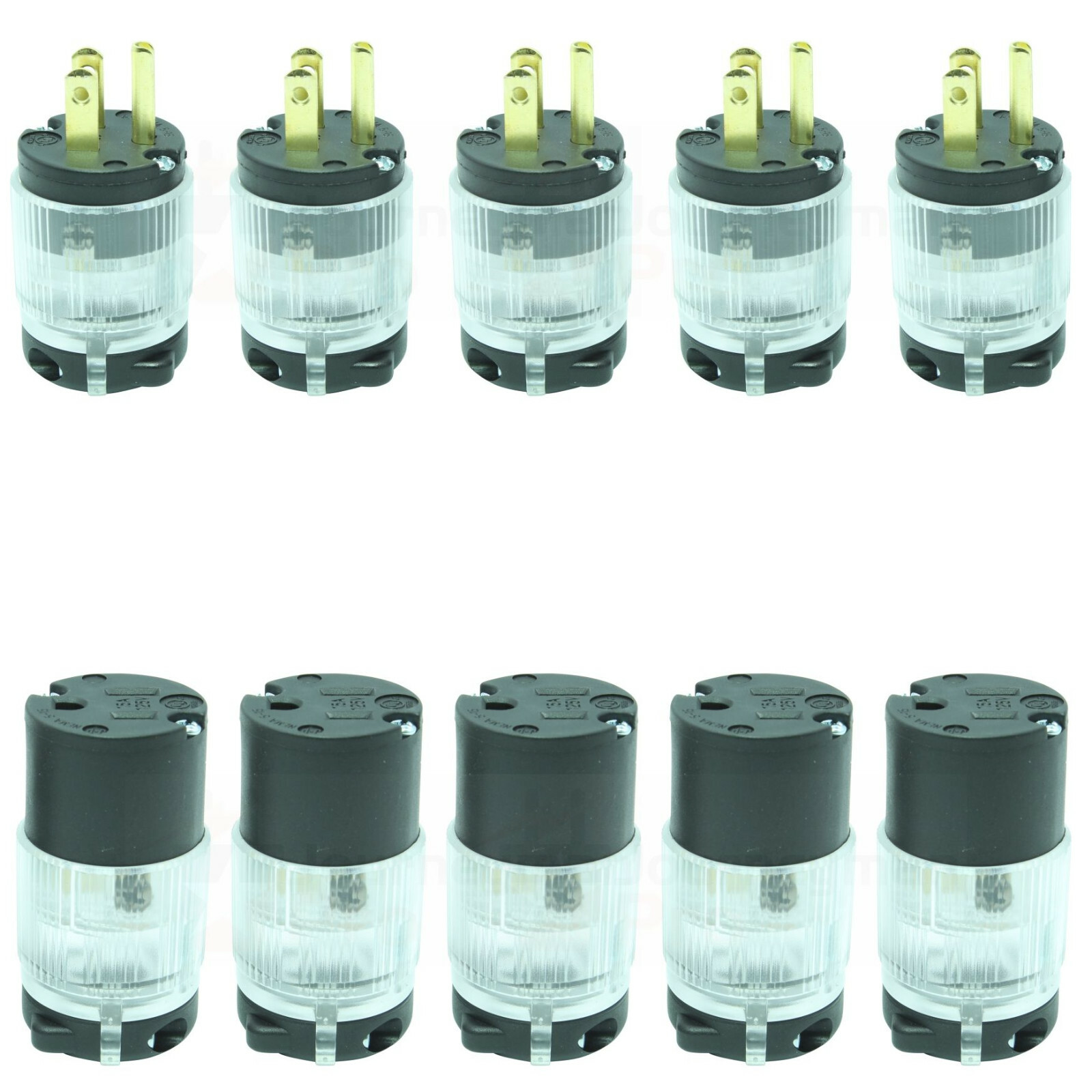 Lot of 10 Lighted 15A 120V Male Female Extension Cord Replacement End Power Plug