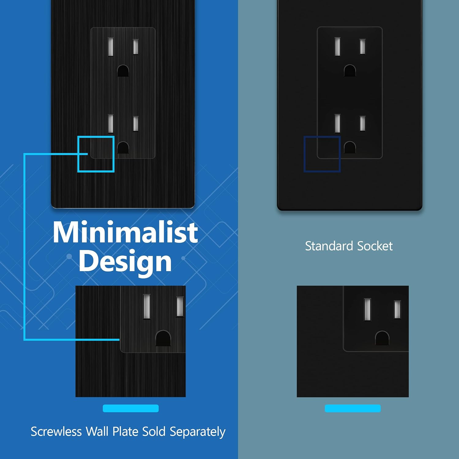 Decorator Receptacle with Screwless Wall Plate, Child Safe Tamper-Resistant Wall