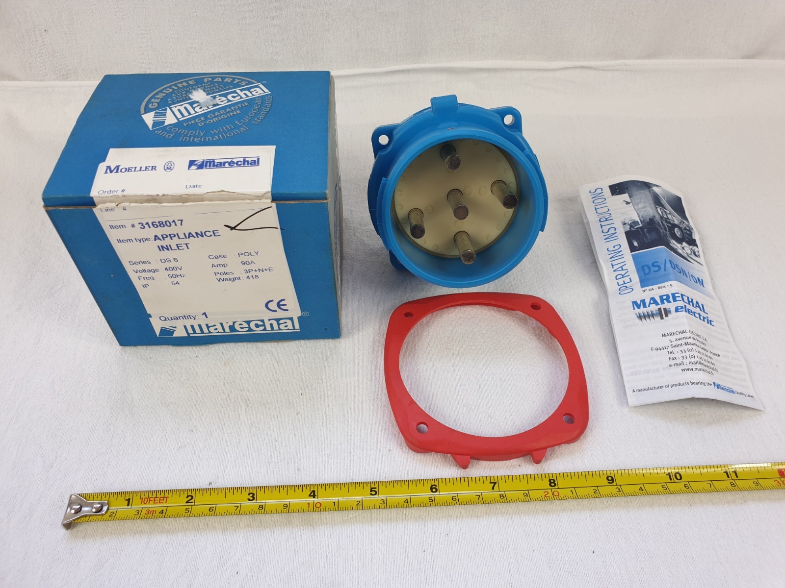 Marechal DS6 Appliance Inlet 3168017 400VAC 50Hz 90A 3P+N+E Blue Poly IP54 Unuse