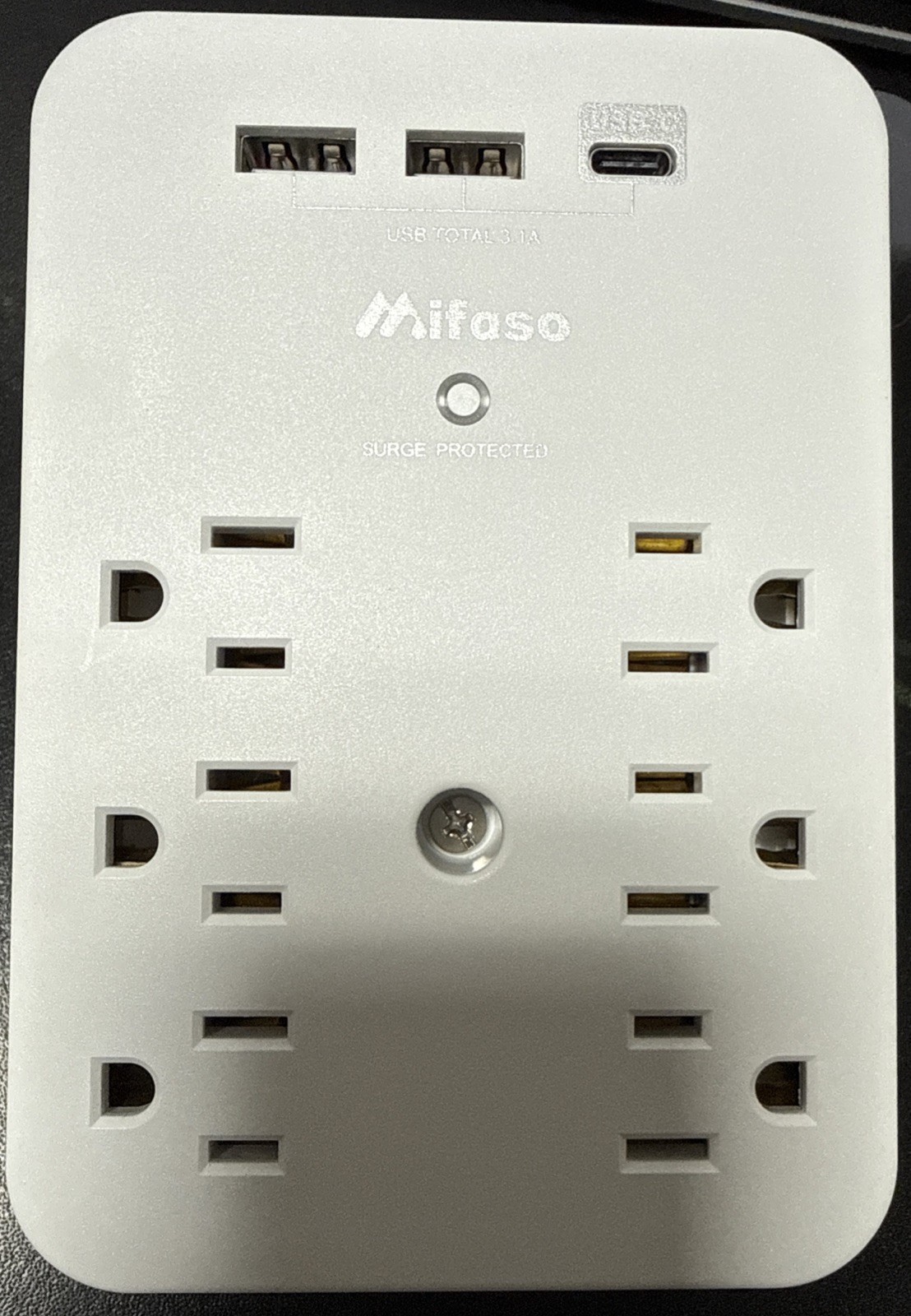 Mifaso 6-Outlet Wall Mount Surge Protector with Tray for Phone