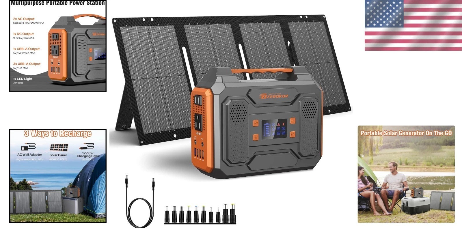Portable Solar Generator 300W with 60W Panel//