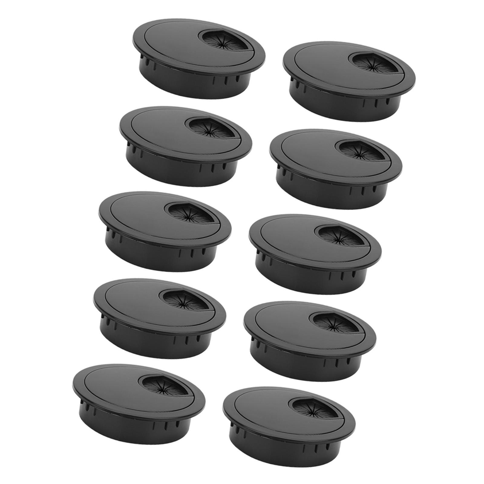 10 Pcs Wiring Grommet Bright Black Desktop ABS Plastic Wire Hole Port Organizer
