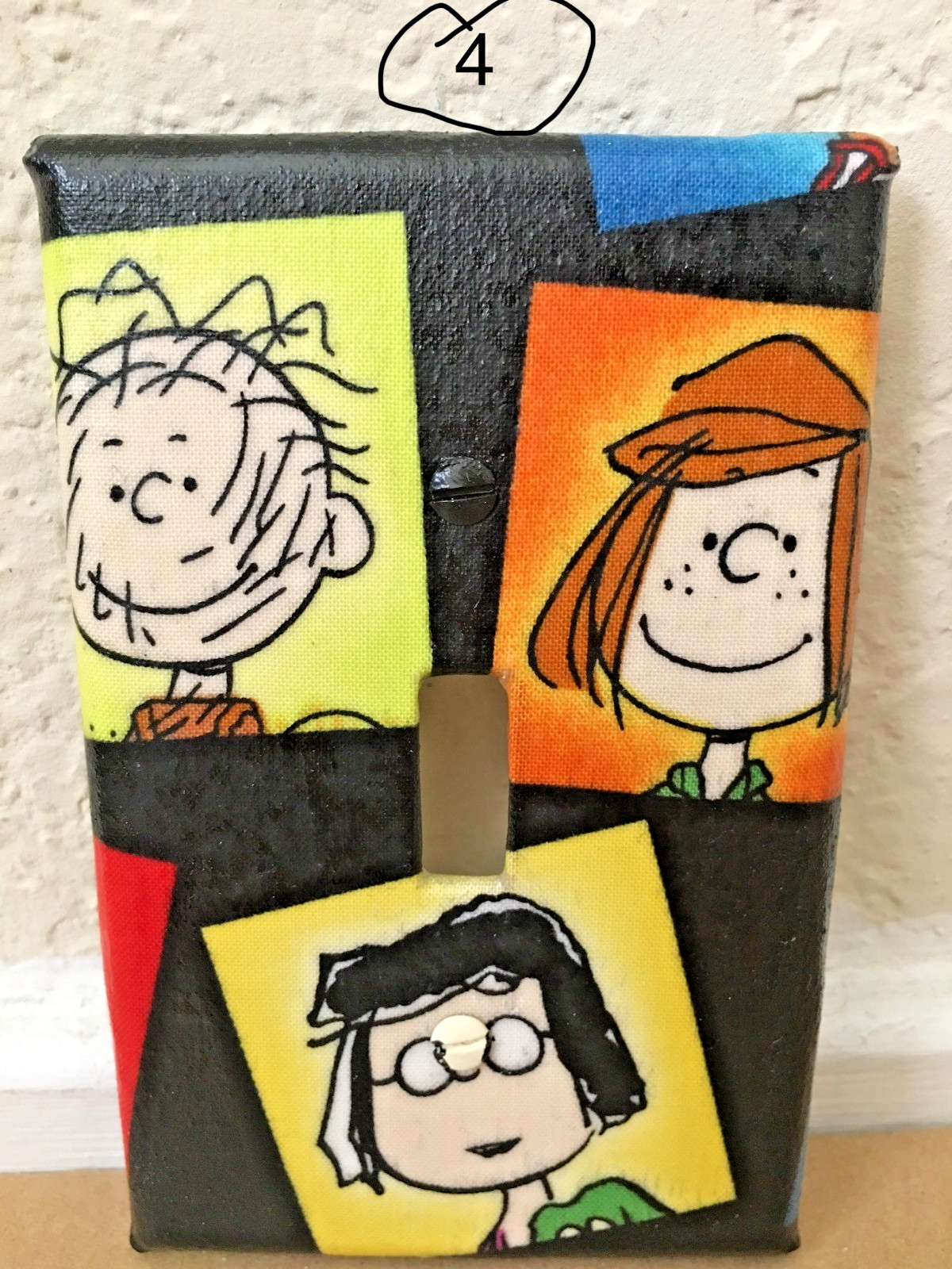 CHARLIE BROWN & FRIENDS SINGLE SWITCH PLATE COVERS HANDMADE WITH FABRIC, MIDWAY