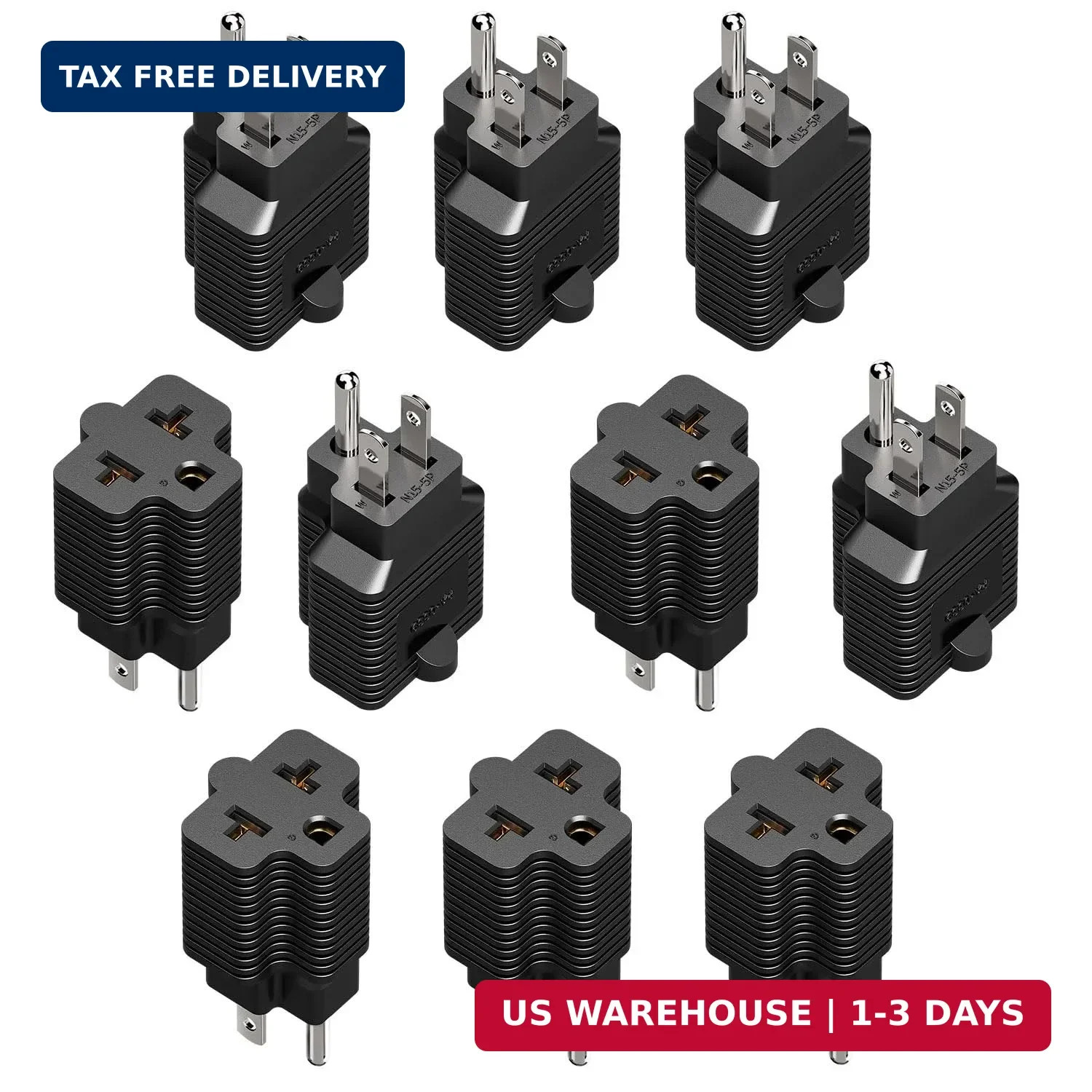 [10Pack] 4-in-1 15 Amp Household AC Plug to 20 Amp T-Blade Adapter,5-15P to 5-20