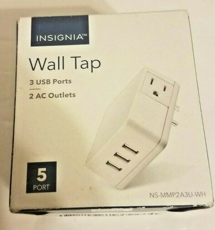 NEW Insignia AC Wall Outlet Tap Charger White 3-Port USB Power Adapter Splitter