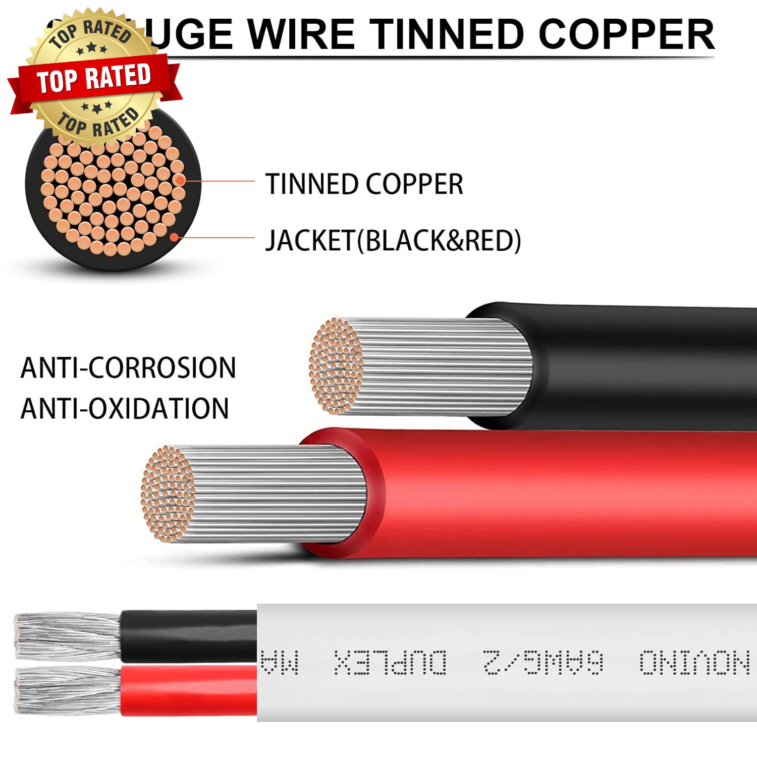 6 Gauge Marine Wire Duplex Marine Grade Wire,6 AWG 15Ft Tinned Copper Boat Elect