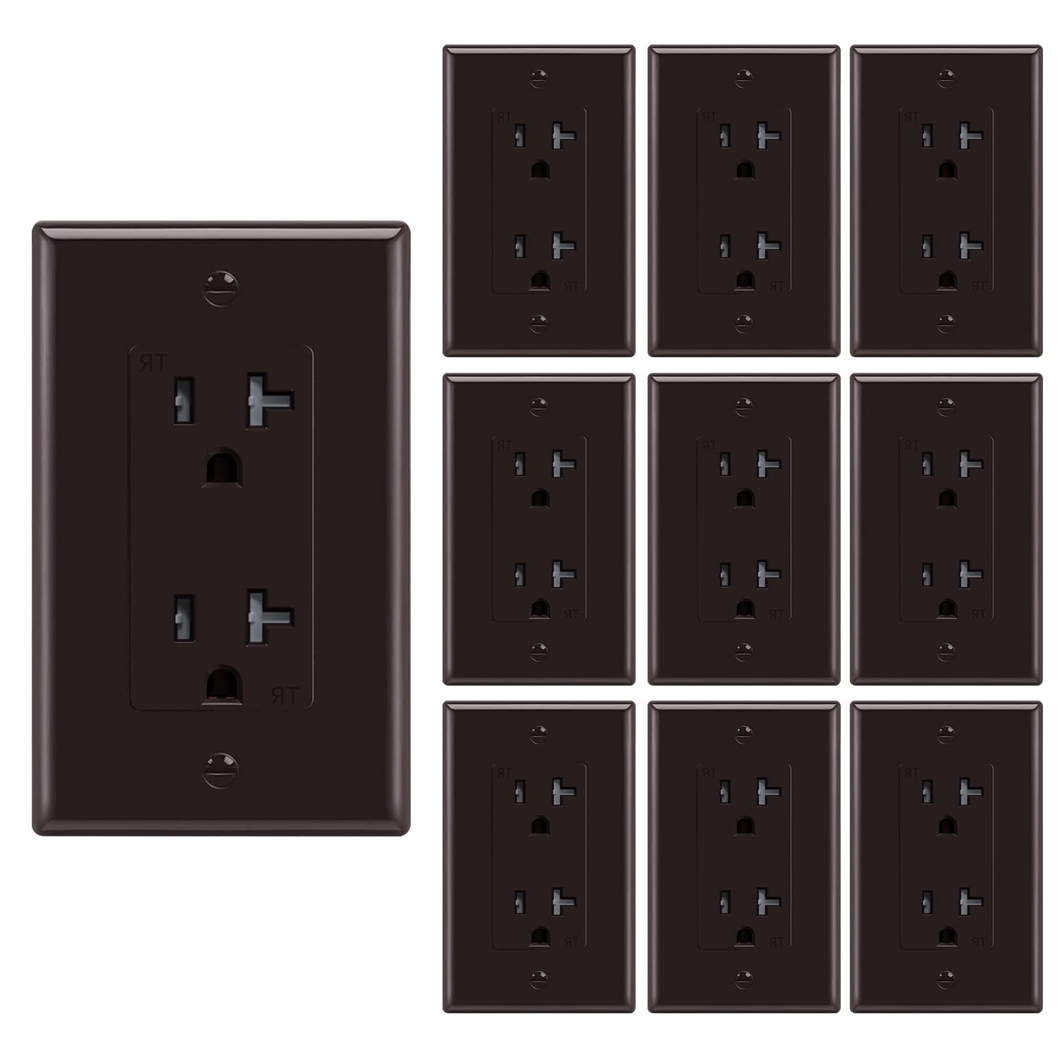 10pack Brown Outlet Socket, Decora Duplex Receptacle, 20 Amp 125 Volt With Plate