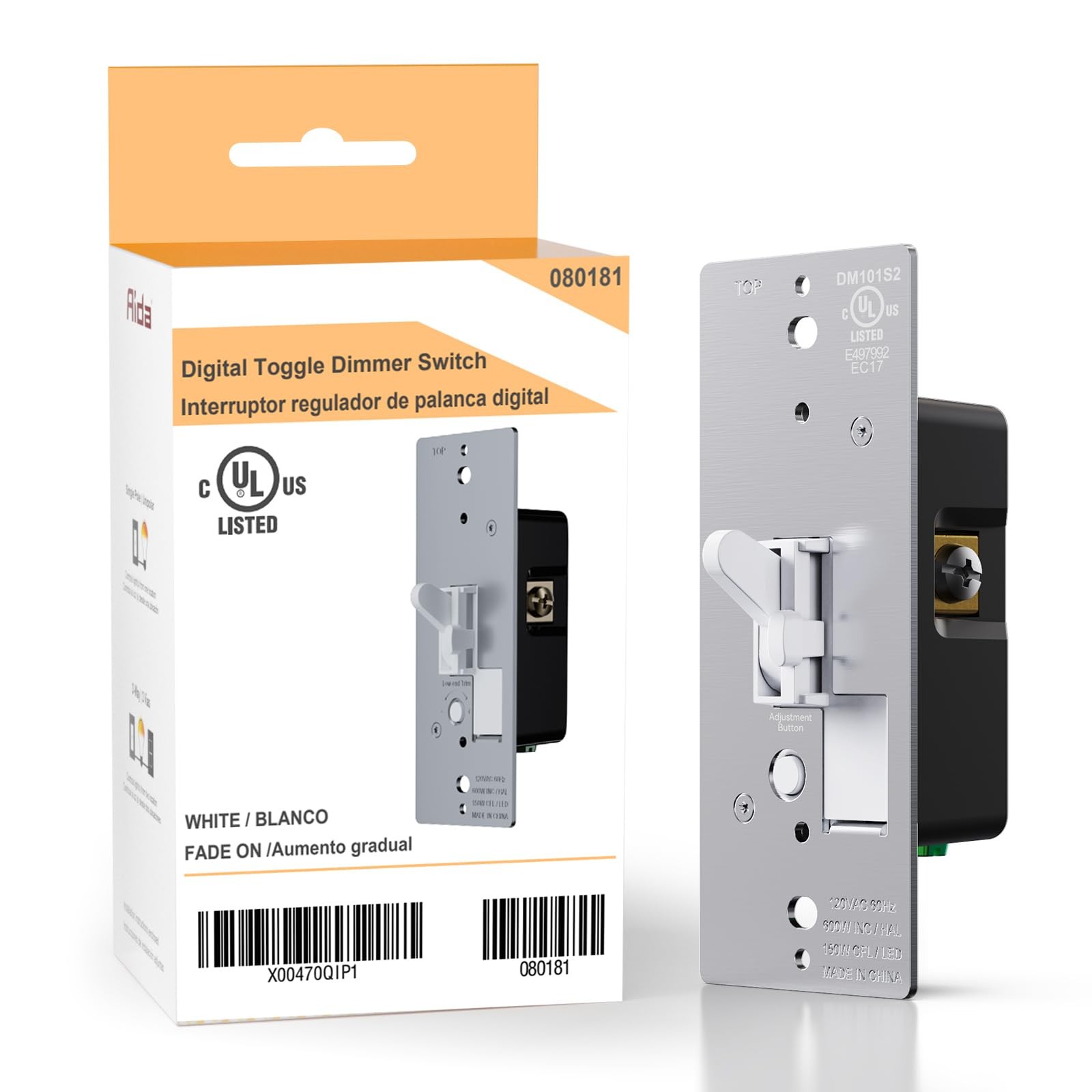 Toggle Slide Dimmer Switch For Dimmable Led Light/cfl/incandescent 600 Watt Max