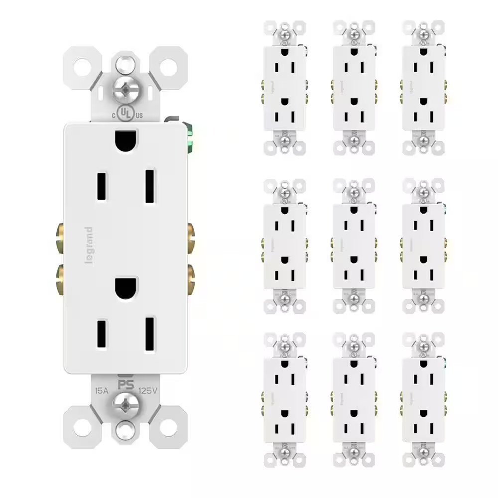 Radiant 15 Amp 125-Volt Decorator Duplex Outlet, White (10-Pack)