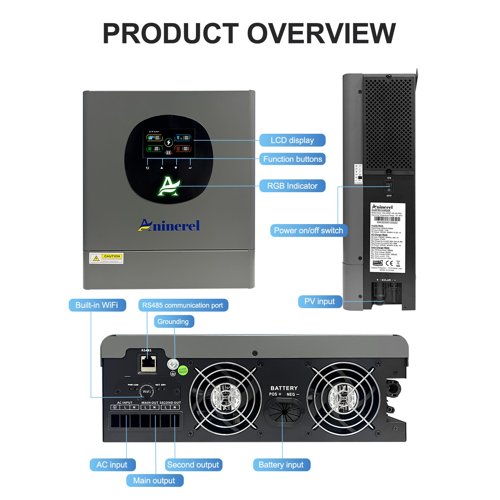 4200W 24V ON/OFF GRID HYBRID SOLAR INVERTER MPPT 120A CHARGER CONTROLLER 230Vac