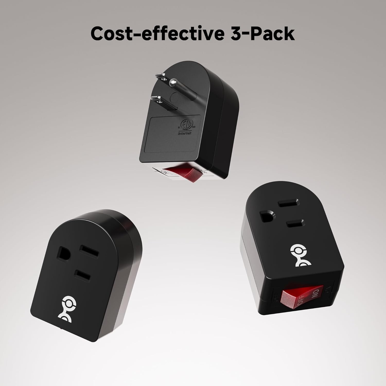 3 Pack Grounded Outlet With ON Off Switch Single Plug In Power Button Black NEW