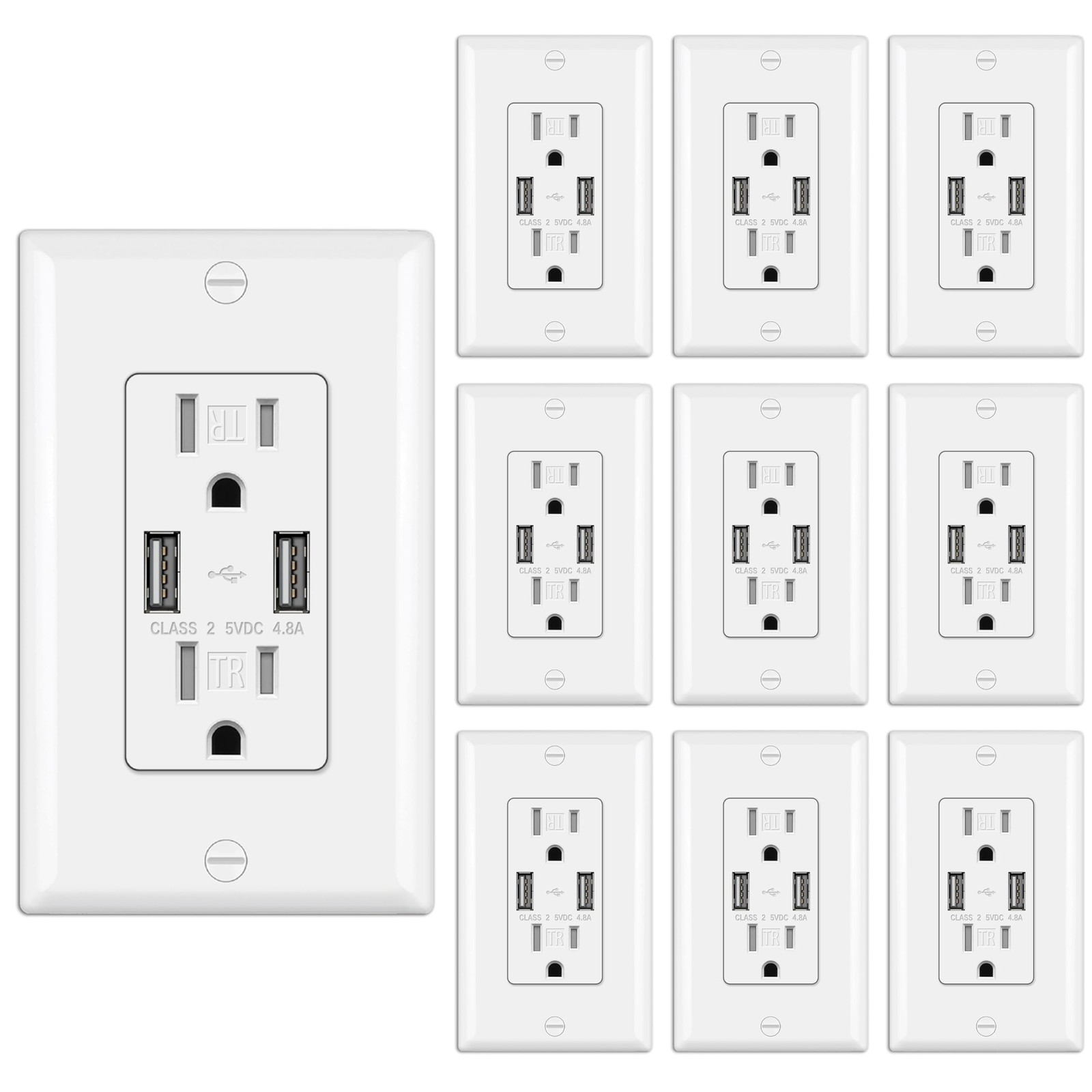 Bestten Usb Receptacle Outlet Electrical Outlet 4.8A Dual High Speed Type A
