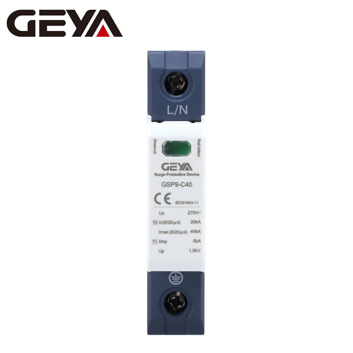 GEYA SPD 1P Lightning Surge Protective Arrester Device 20-40kA AC275/385/400/440