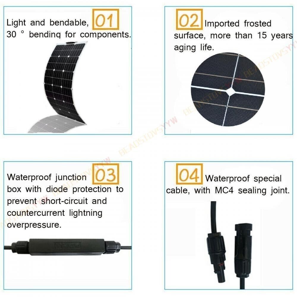 300W Flexible Solar Panel Module Battery Charger Kit Outdoor RV Marine Car 18V