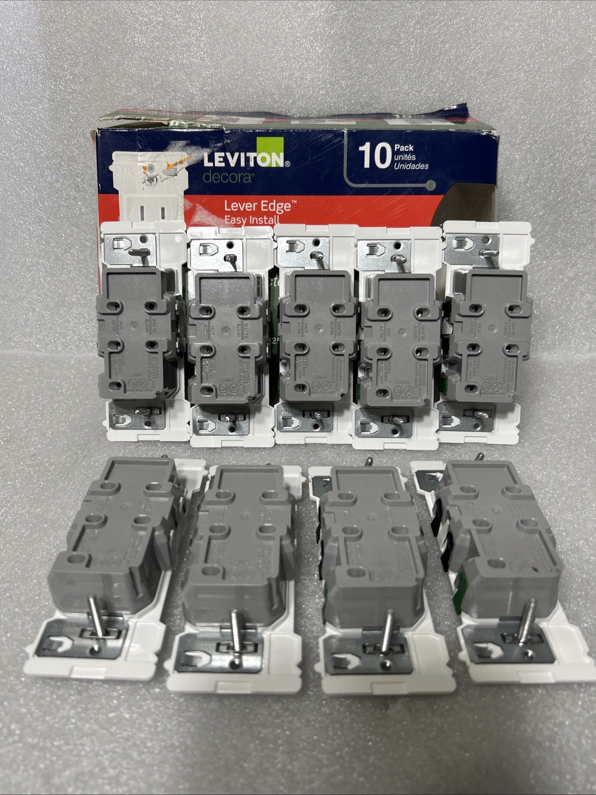 9 PACK- Leviton Lever Edge 15 Amp Tamper-Resistant Duplex Wall Outlet, Missing 1