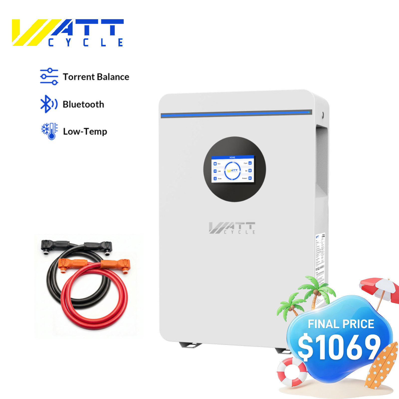 48V 100Ah Active Balancing Battery +51.2V 100Ah Dual-Head Quick-Connect Cable