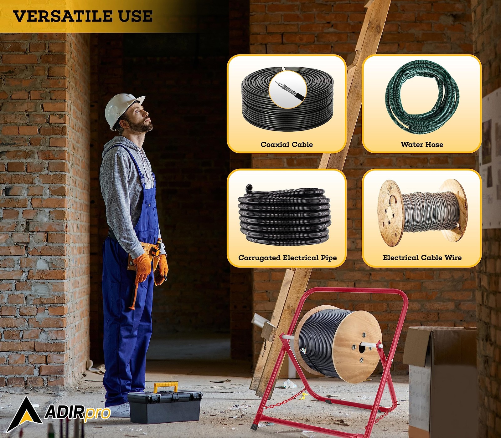 Durable Single Axle Cable Caddy Commercial Industrial Grade Steel Wire Dispenser