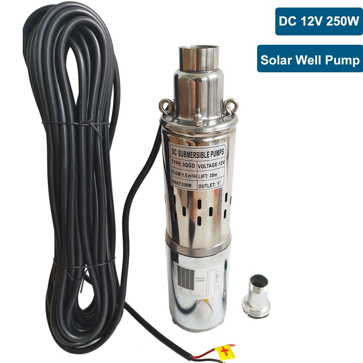 3” DC 12V Solar Deep Well Pump Water Pump 396GPH Stainless Steel Submersible
