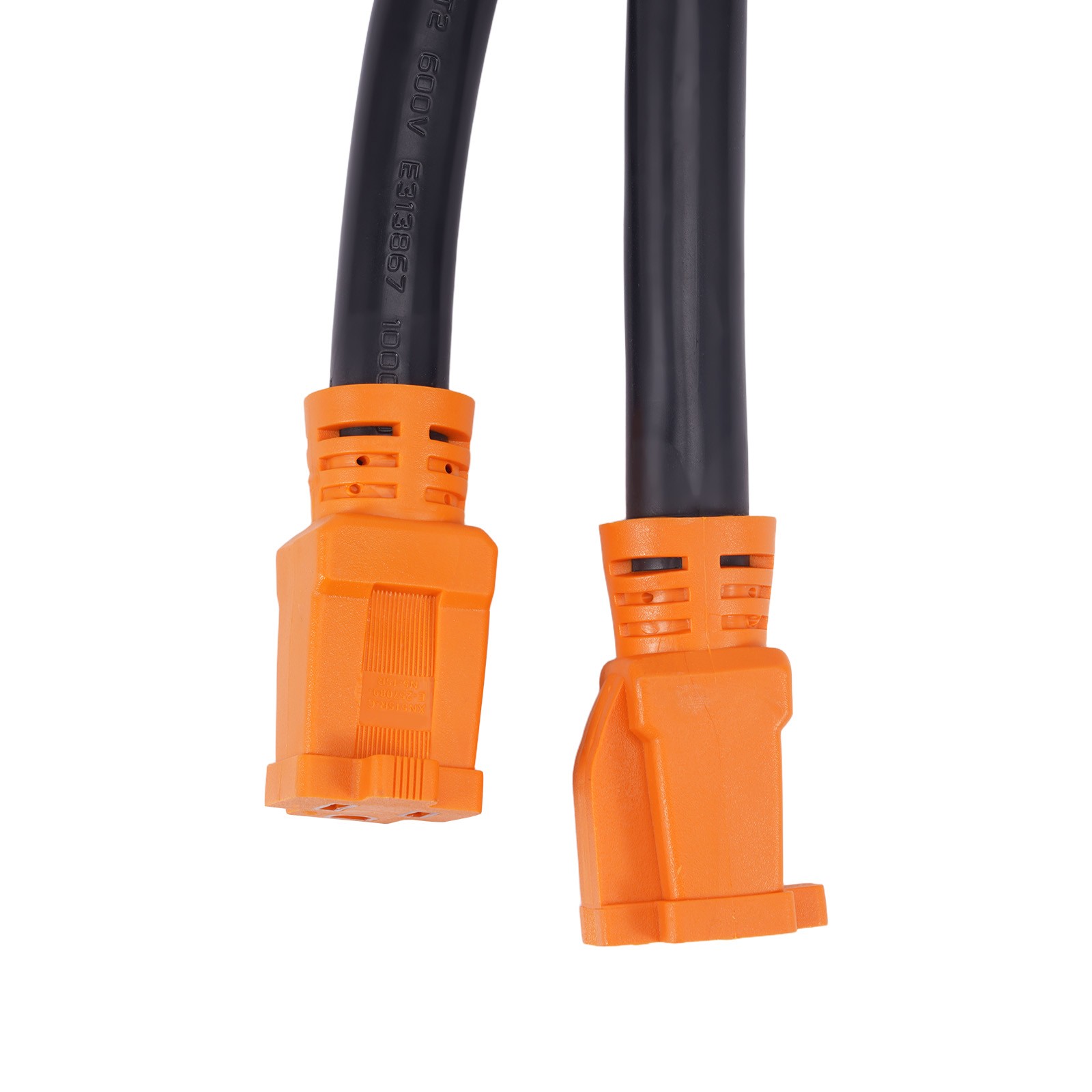 Ergonomic Handle 50A Plug to Dual 15A Receptacle Cord, 30 Inches, Orange