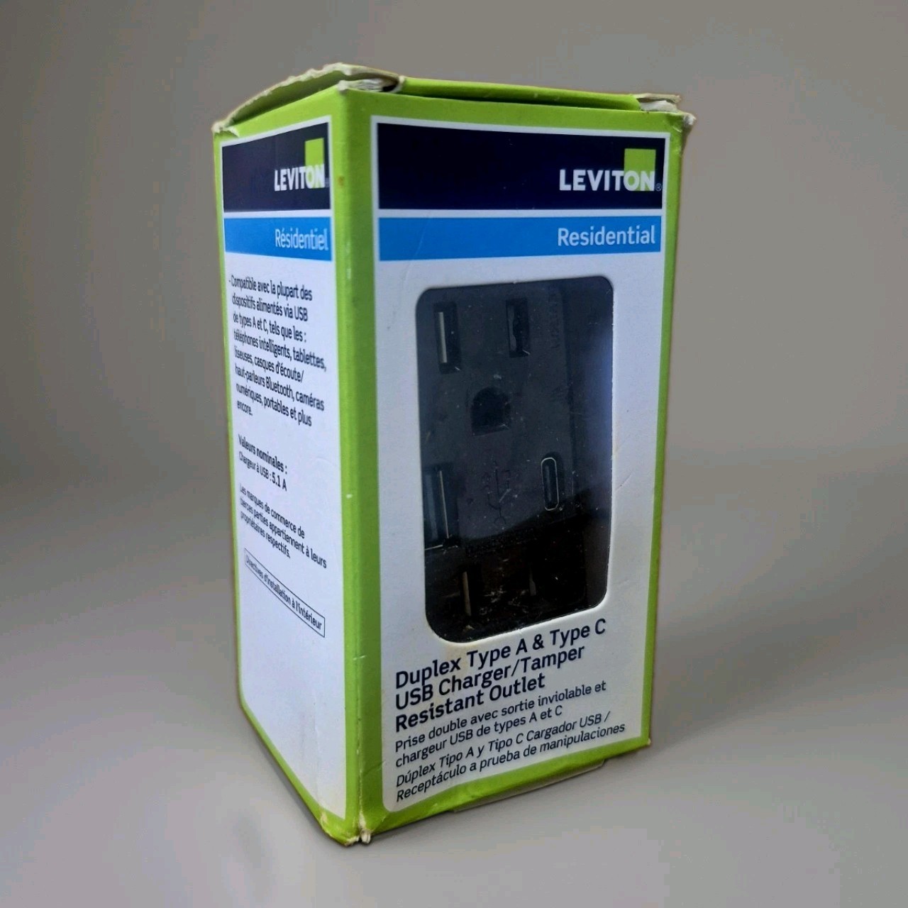Leviton T5633-B Brown Duplex Outlet Tamper Resistant w/ USB-A & USB-C 15A