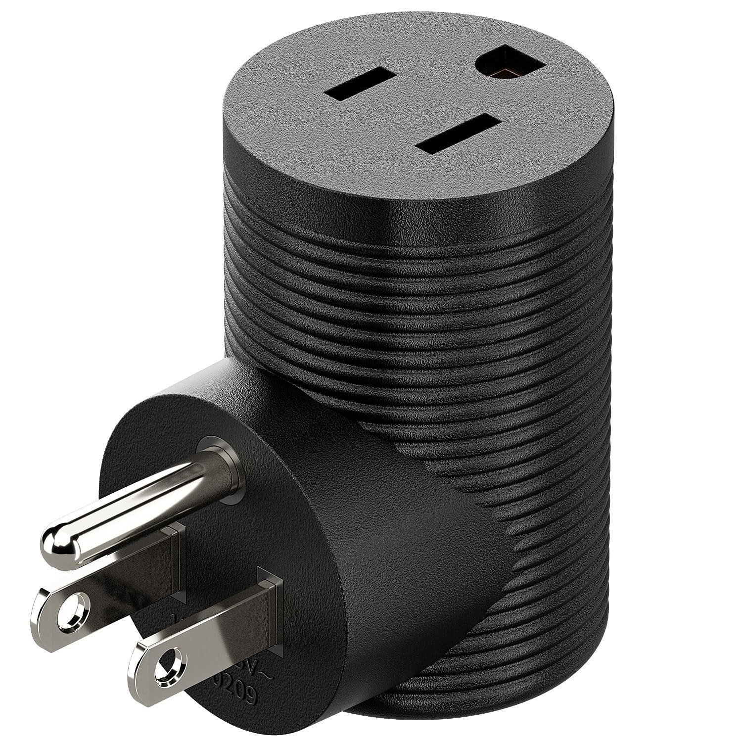 Plugrand Nema 5-15R To 5-15P Right Angle Power Adaptor Right Angled Usa 3-Prong