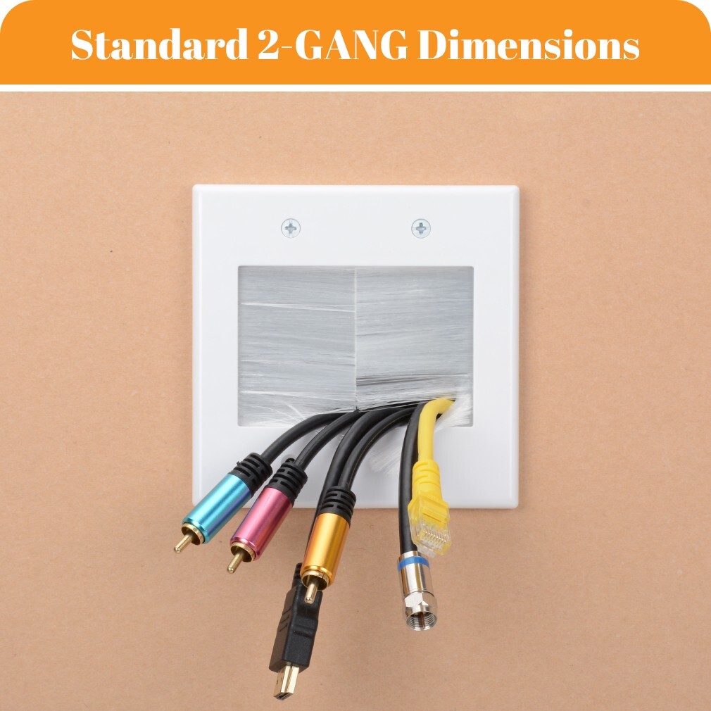 2 Gang Brush Wall Plate Cable Management Kit for TV Coaxial HDMI Ethernet Cables