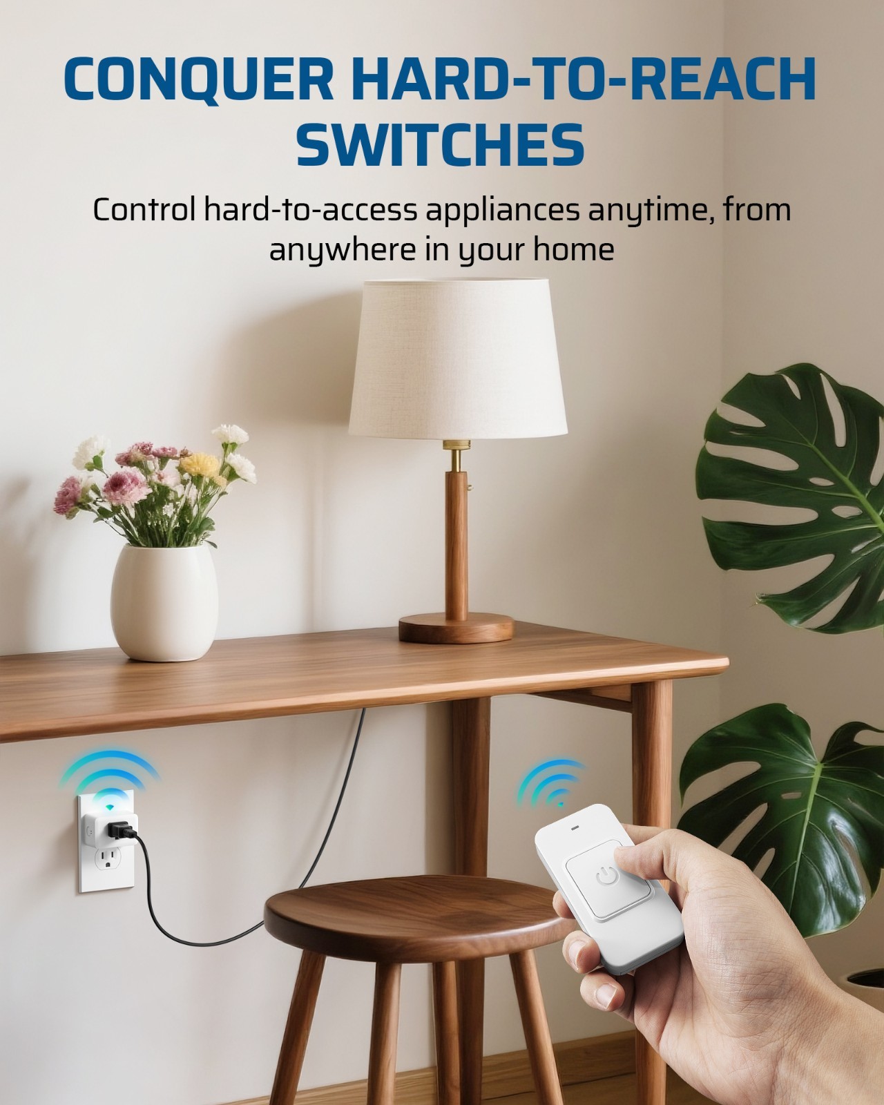 Large Button Wireless Remote Control Outlet Plug for Elderly & Seniors 100FT