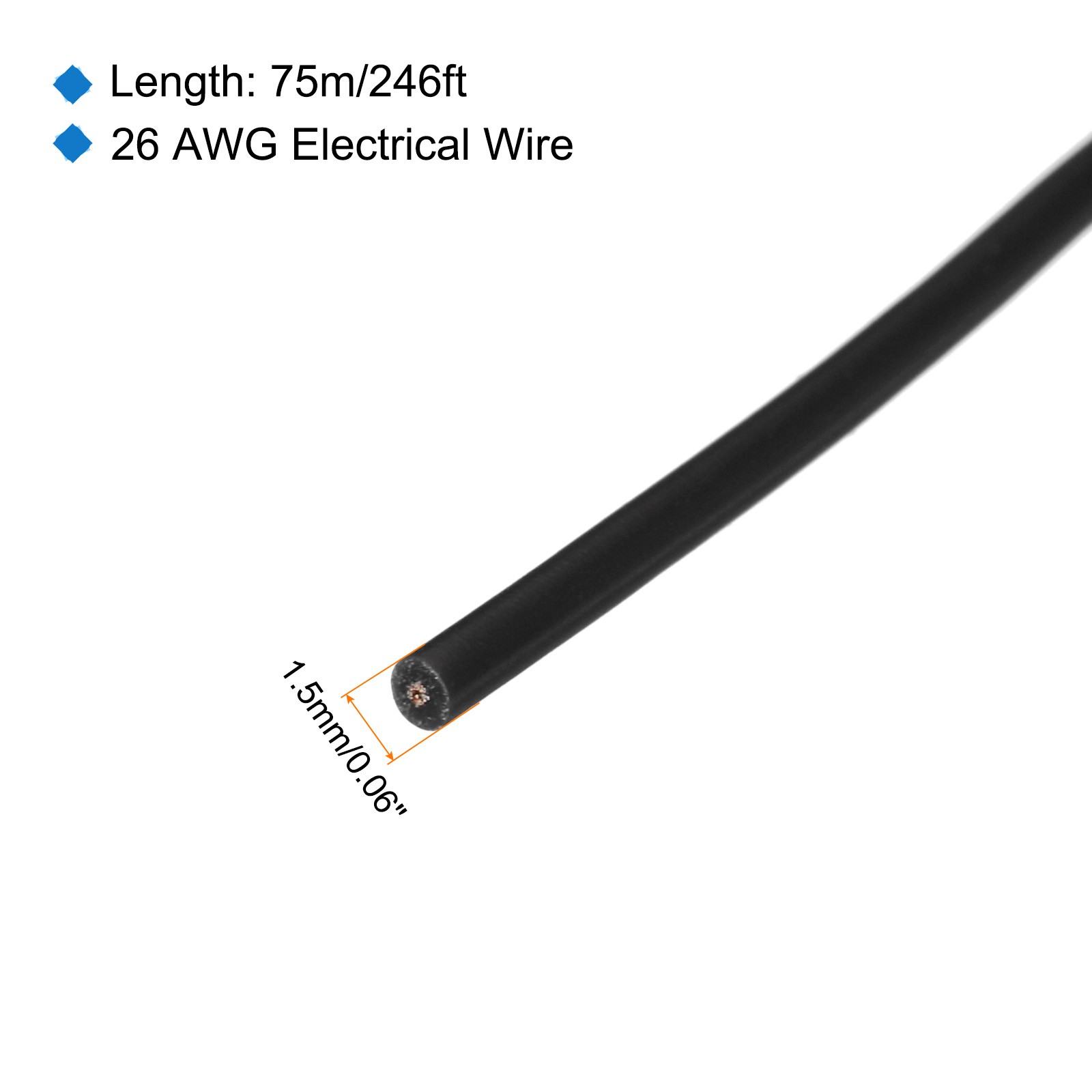 26 Gauge Silicone Wire 26AWG Electrical Stranded Tinned Copper 246ft Black
