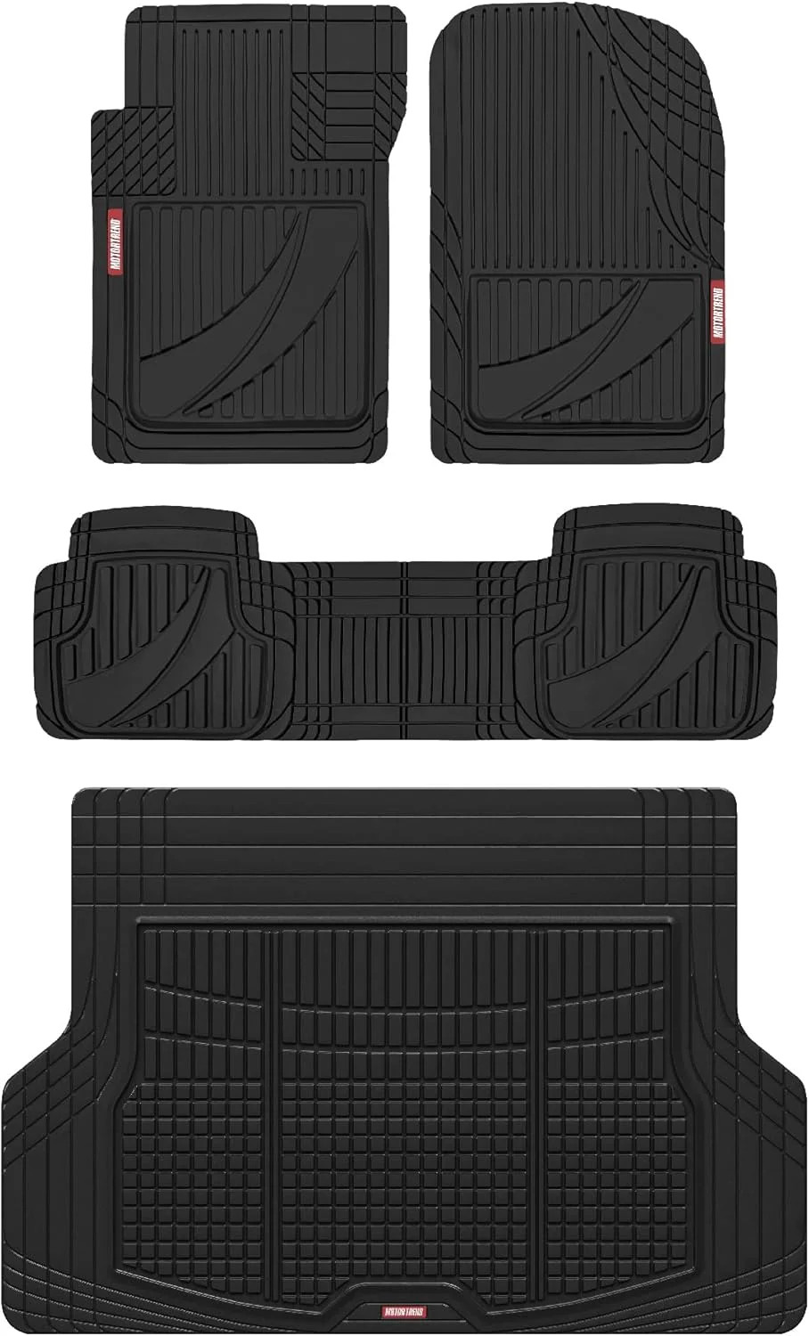 Motor Trend FlexTough Advanced Heavy Duty Black Rubber Car Floor Mats & Cargo Li