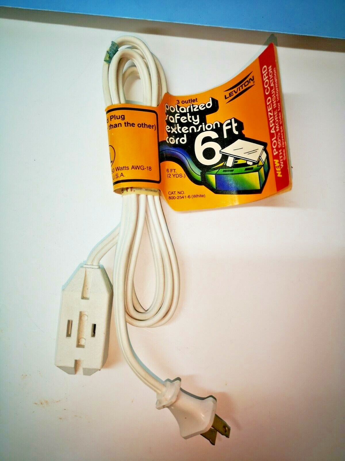 2-PK Leviton WHITE 6-FT Safety Extension POWER CORD 10A 125V 1250W NEW 2541-6