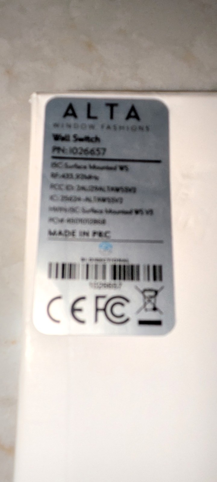 Surface Mounted Wall Switch for Alta Bliss System (Part No. 1026657)