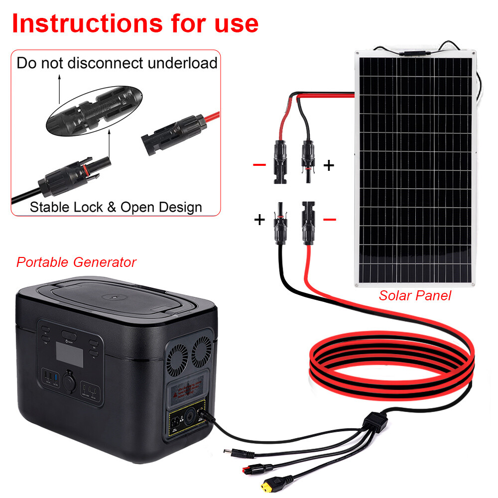 Solar Panel Extension Cable 4 In 1 DC5521 7909 XT60 Female Connector PV Wire 3ft