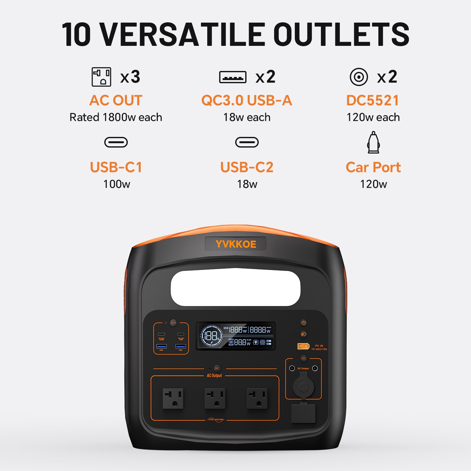 YVKKOE Portable Power Station 1800W LiFePO4 Solar Generator for Camping RV