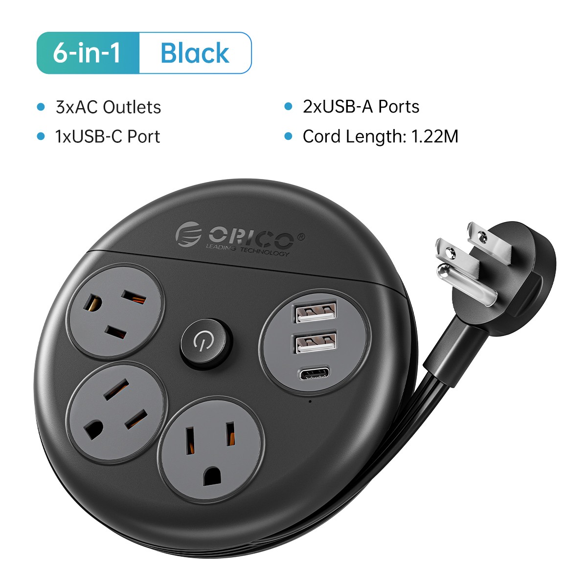 US Power Strip Surge Protector 3 AC Outlets 3 USB Ports Type C Port w/ 4FT Cable
