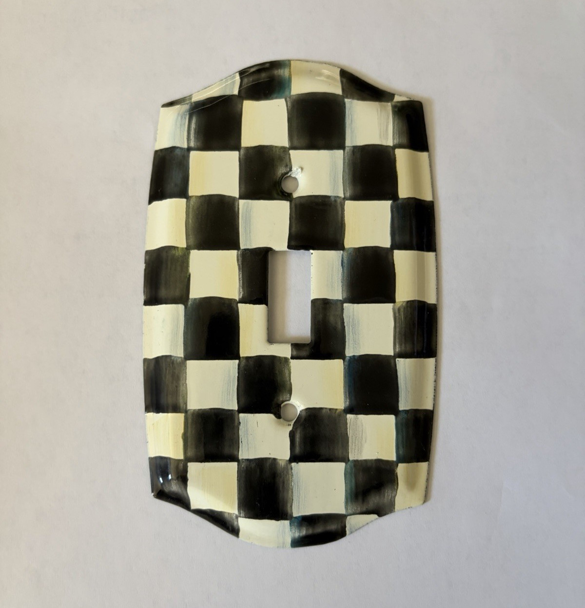Black & White Checkered Hand Painted Ceramic Single Toggle Wall Plate Cover